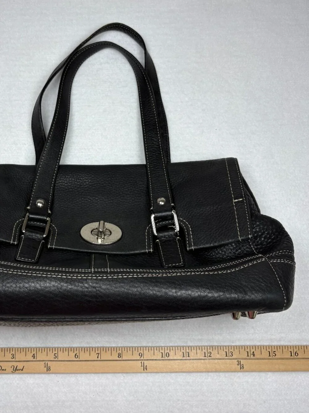 Coach Hamilton Black Pebbled Leather Turnlock Satchel Bag F13091 Quiet Luxury